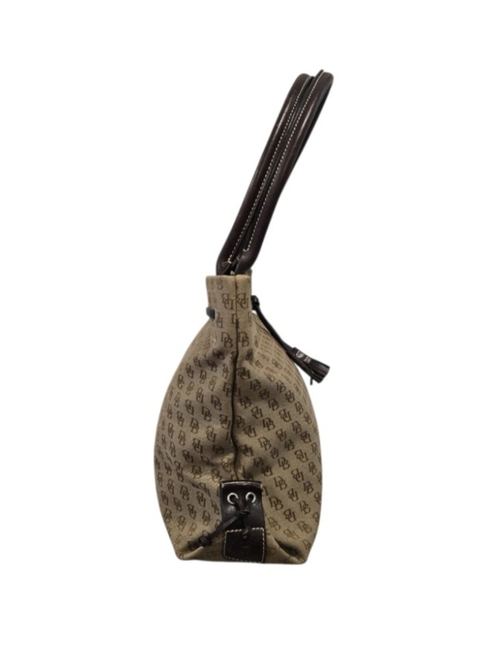 Dooney & Bourke Large Beige Monogram Shoulder Bag with Dark Brown Leather Trim - Picture 4 of 15